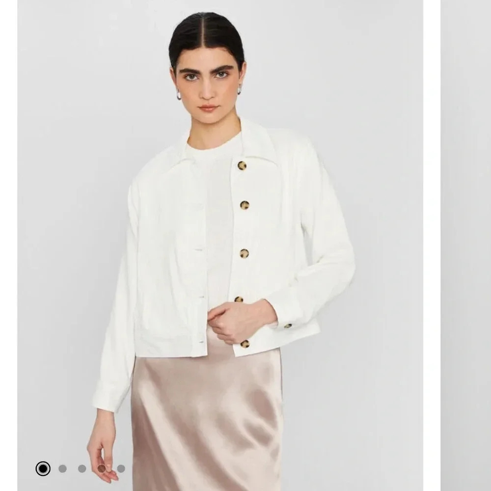 Club Monaco - Button Shirt Jacket - White - Size Small